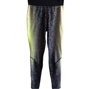 𝅺NIKE Pro Leggings Size XS Bright Green Gray Black Abstract Ankle